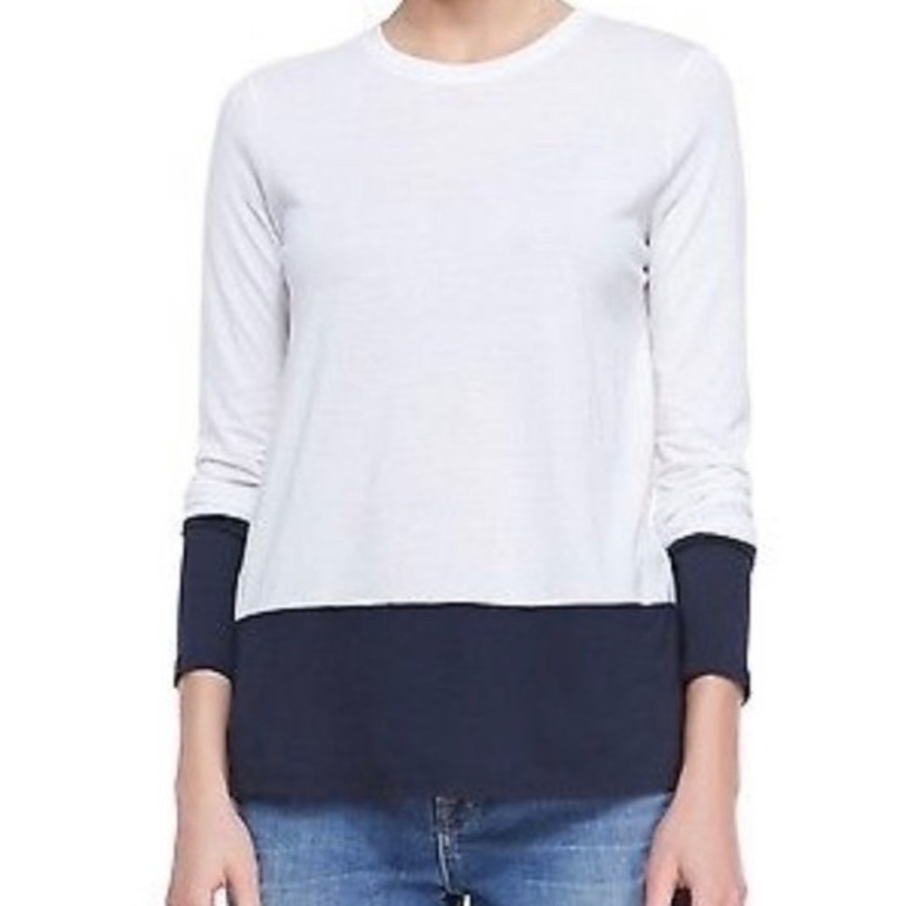 Vince Colorblock Long Sleeve Crew Neck Top White Navy Blue Size M‎